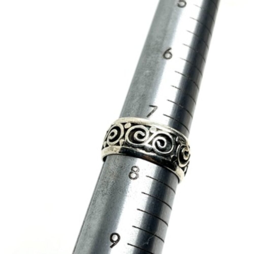 VINTAGE STERLING SILVER 925 SWIRL DOTS RING SIZE 7.5 WIDE CIGAR BAND BOHO